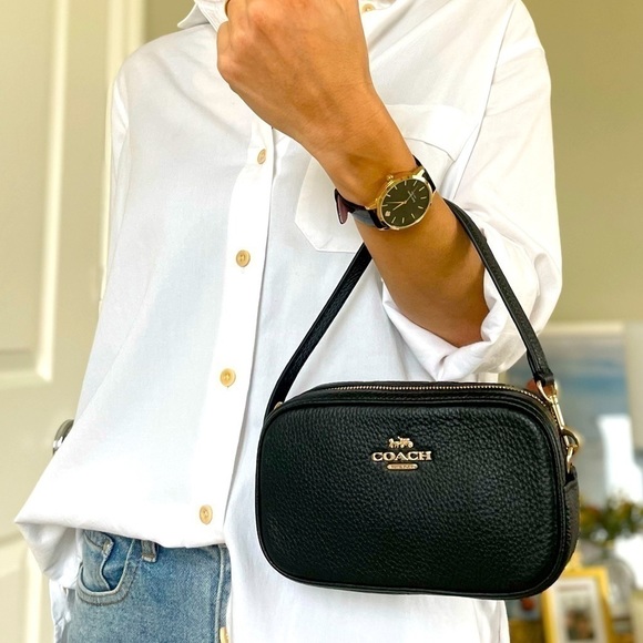 NEW Coach bag crossbody leather black 2 straps gold-tone hardware NWT - Picture 4 of 12